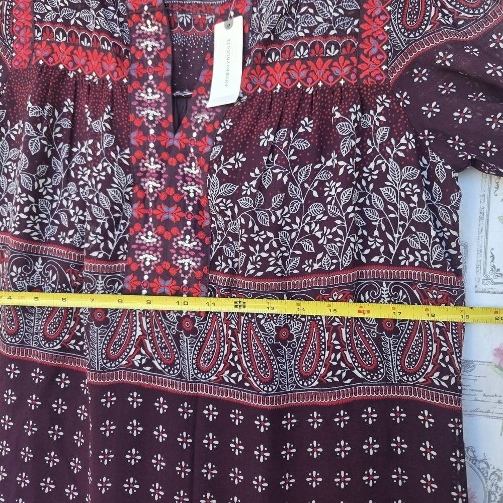 NWT Anthropologie One September Vella XS Burgundy Paisley Floral Tunic Dress - Picture 7 of 8